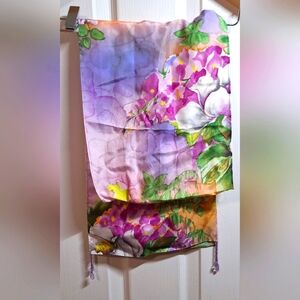 Floral Scarf with Purple and Pink Accents